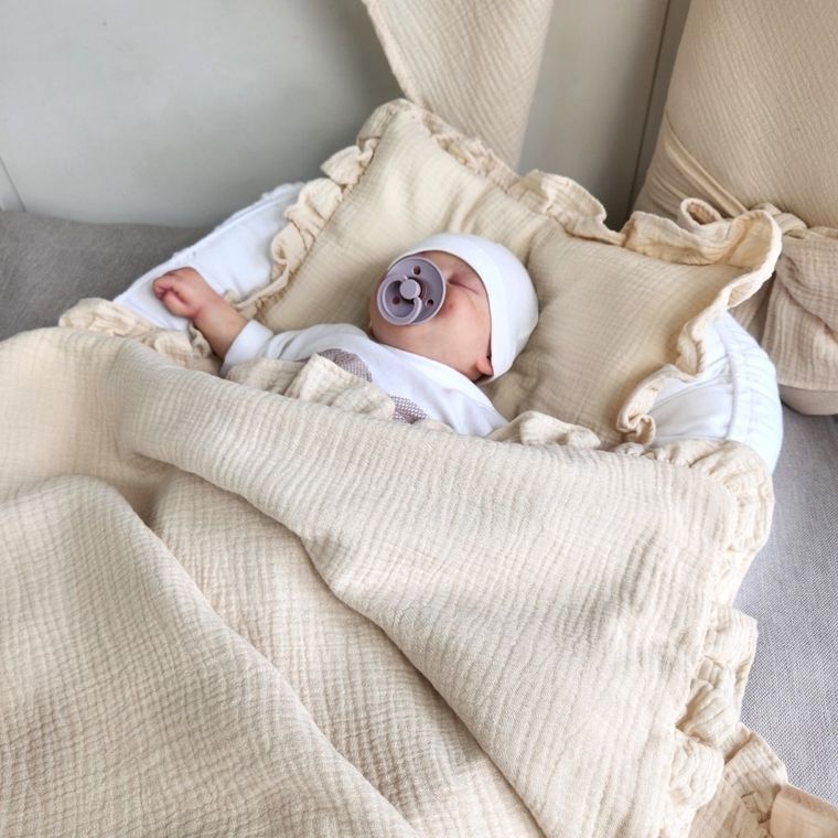 MimiNu, set: patura 60-70 cm + perna 30-40 cm, muselina, bej