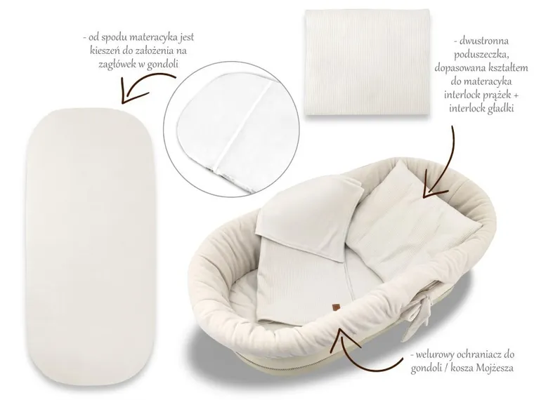 MimiNu, Soft, set pentru gondola, cos de Moses, bej, 0-6 luni