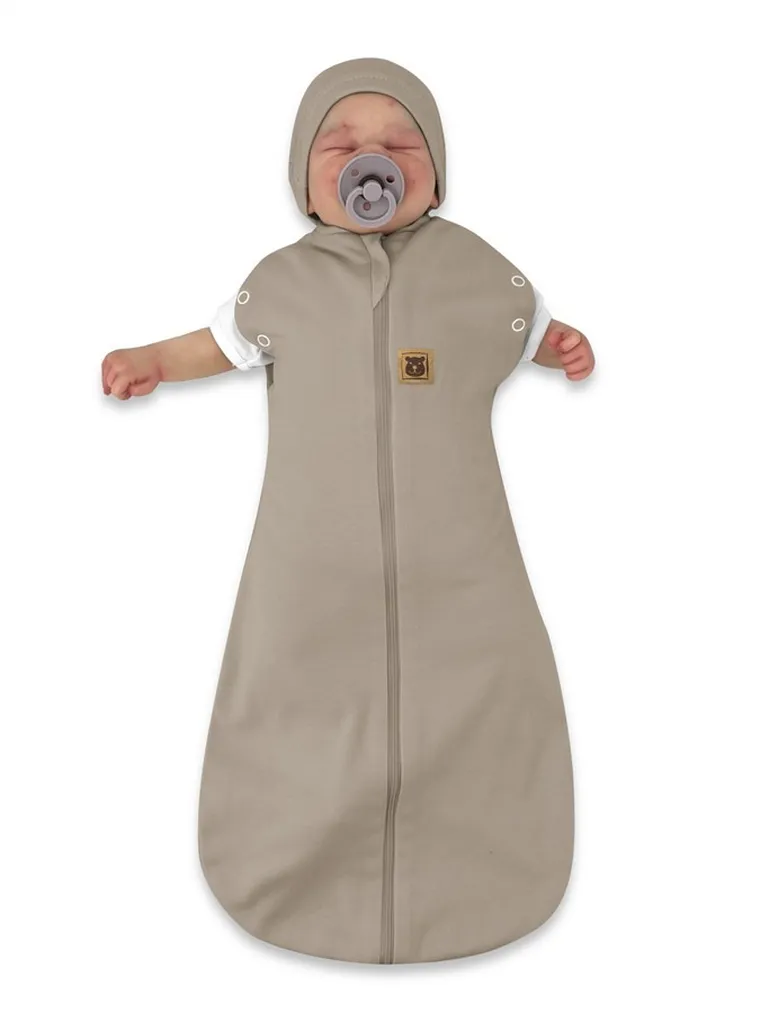 MimiNu, Soft, Teddy, set 2in1: sac de dormit subtire de vara + caciula, mocha, TOG 0.5-1.0, 0-3 luni