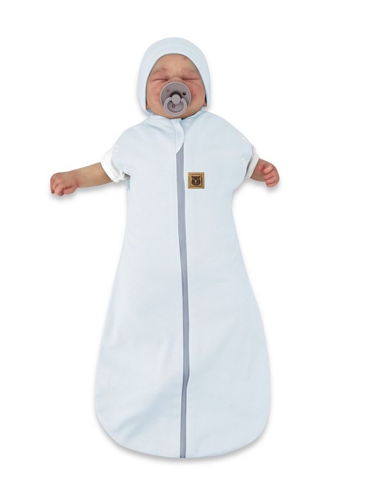 MimiNu, Soft, Teddy, set: sac de dormit + caciula pentru bebelusi, Baby Blue, TOG 0.5, marime 62, 0-3 luni