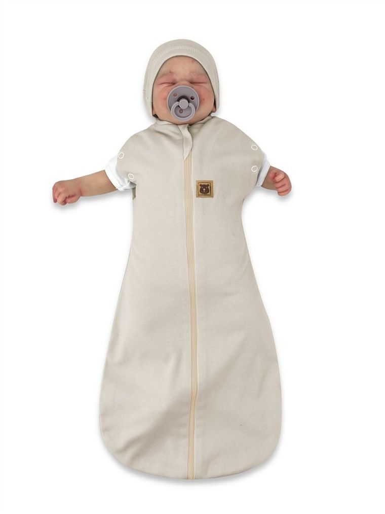 MimiNu, Soft, Teddy, set: sac de dormit + caciula pentru bebelusi, TOG 0.5, marime 62, 0-3 luni, bej