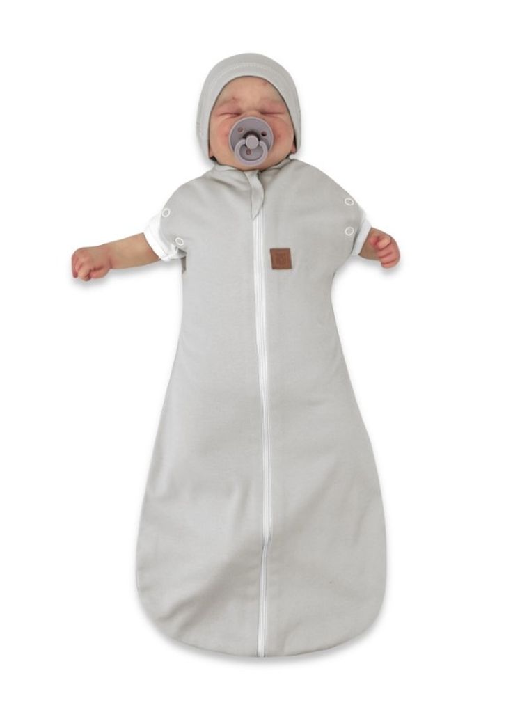 MimiNu, Soft, Teddy, set: sac de dormit + caciula pentru bebelusi, TOG 0.5, marime 62, 0-3 luni, gri