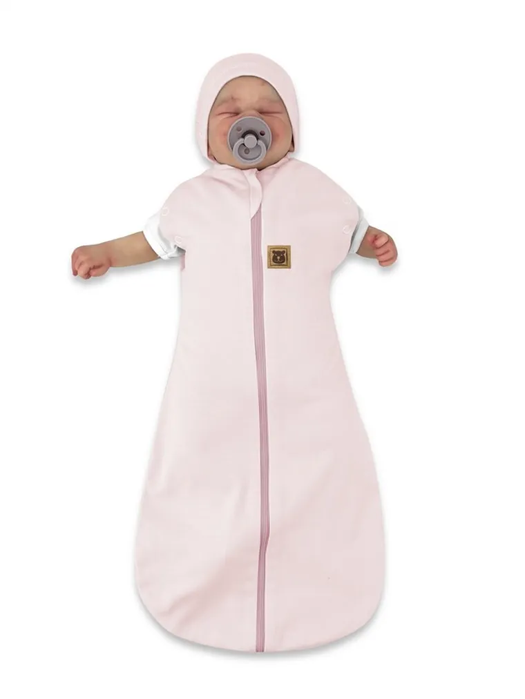 MimiNu, Soft, Teddy, set: sac de dormit + caciula pentru bebelusi, TOG 0.5, marime 62, 0-3 luni, roz