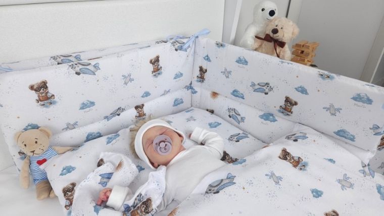 MimiNu, Ursuleti, aparatori pentru patut din bumbac, 180-30 cm, albastru