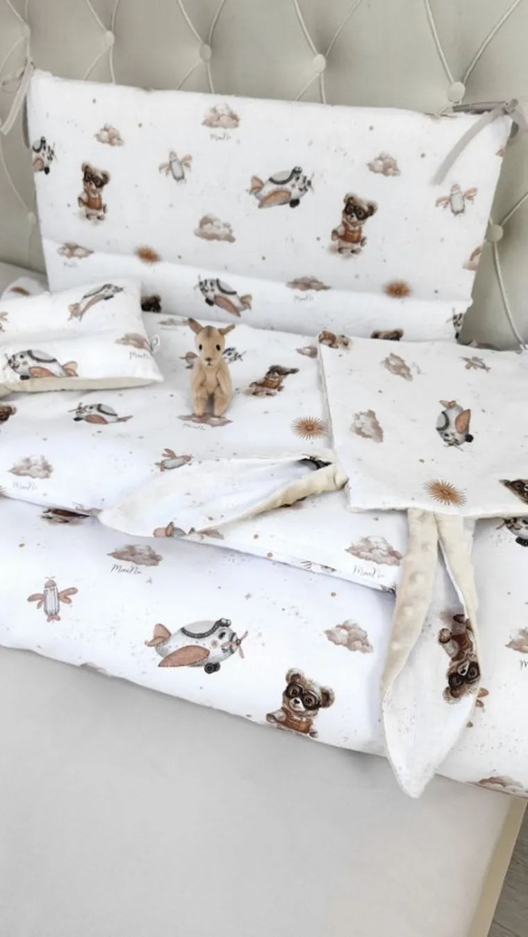 MimiNu, Ursuleti, aparatori pentru patut din bumbac, 180-30 cm, bej