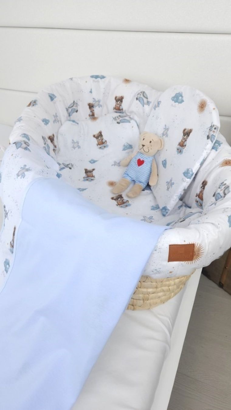 MimiNu, Ursuleti, cearceaf pentru gondola/cos de Moses, cu elastic, albastru, 35-80 cm