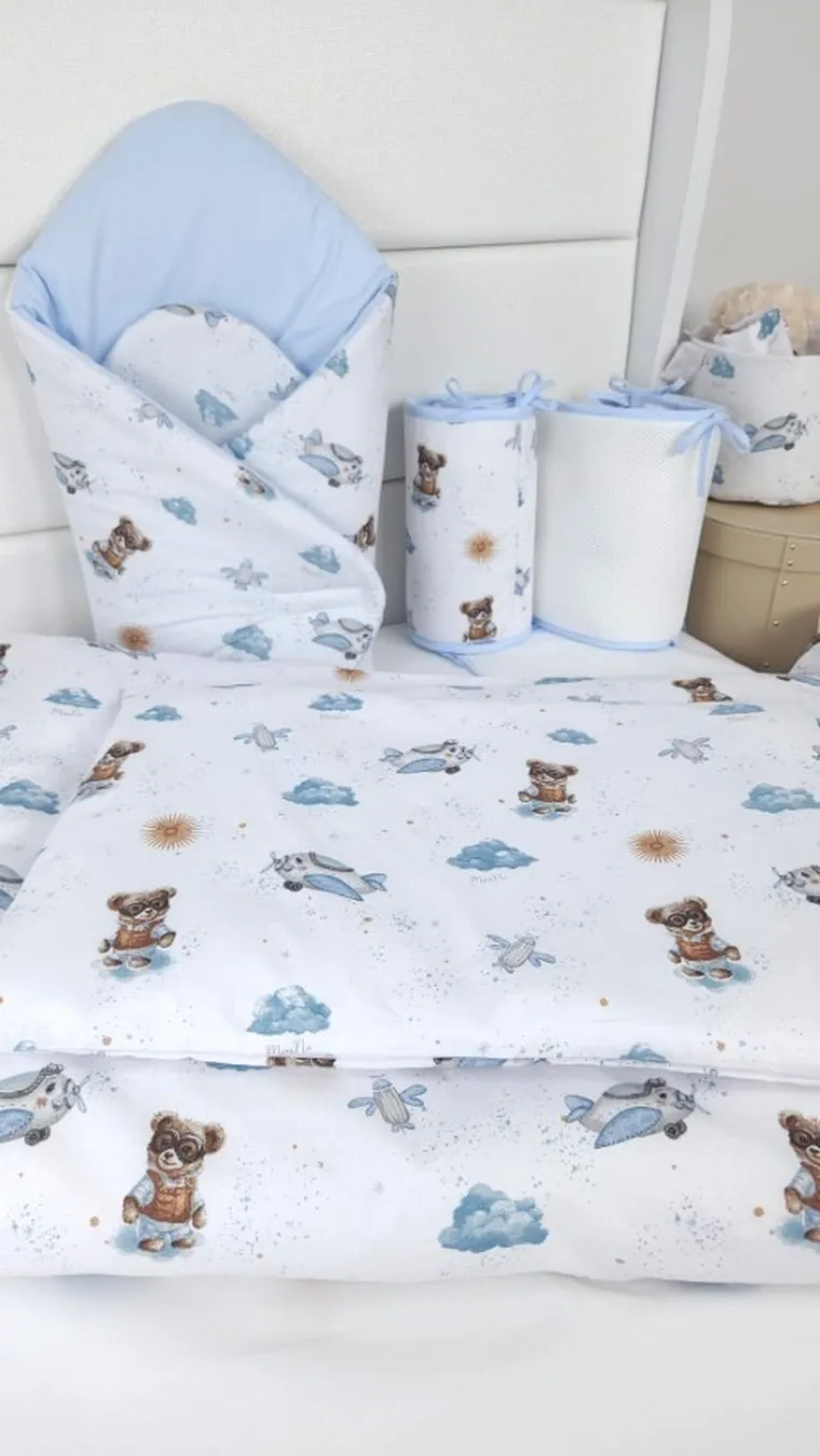 MimiNu, Ursuleti, patura de infasat bebelusi, albastru, 75-75 cm