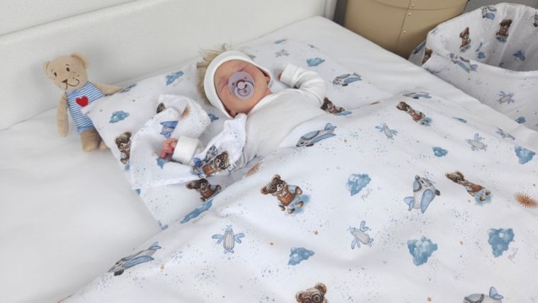 MimiNu, Ursuleti, set lenjerie de pat single, bumbac, albastru, 120-90 cm