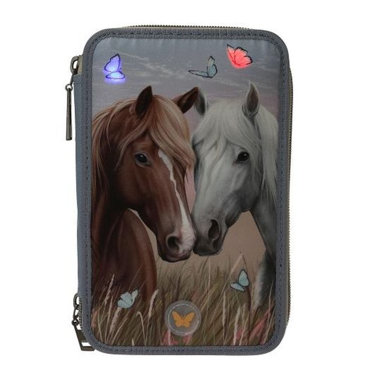 Miss Melody, penar triplu cu rechizite scolare, albastru LED