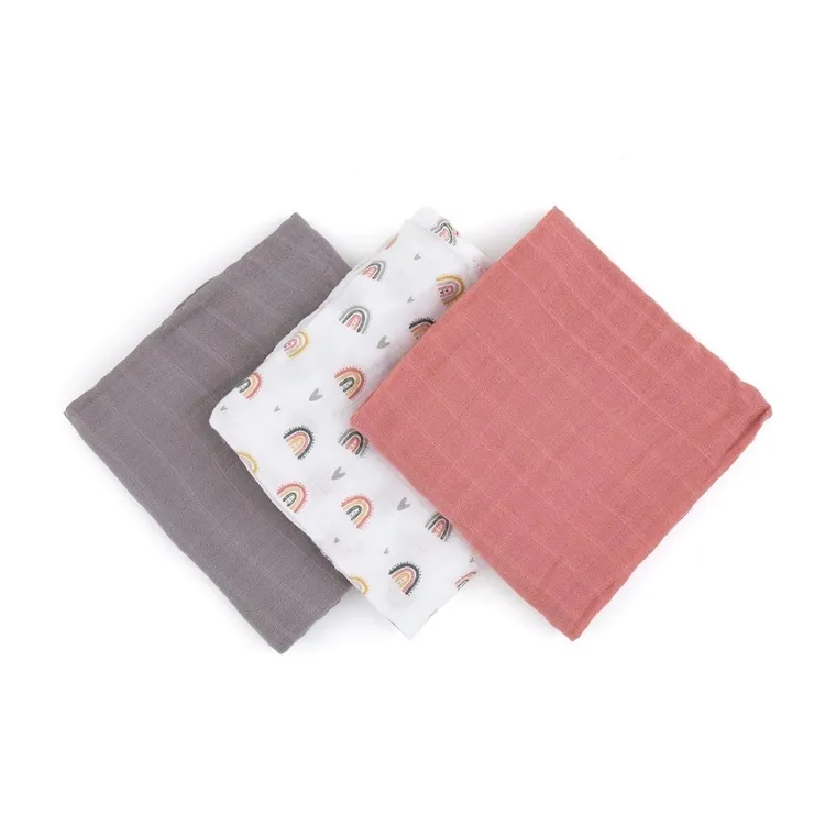 Petite&Mars, Moussy Rose Rainbows, set de scutece din muselina de bambus, 68-68 cm, 3 buc.
