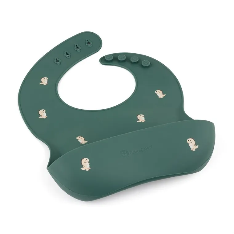Petite&Mars, Take&Match, Dinozauri, baveta din silicon, Green Misty, 6m+