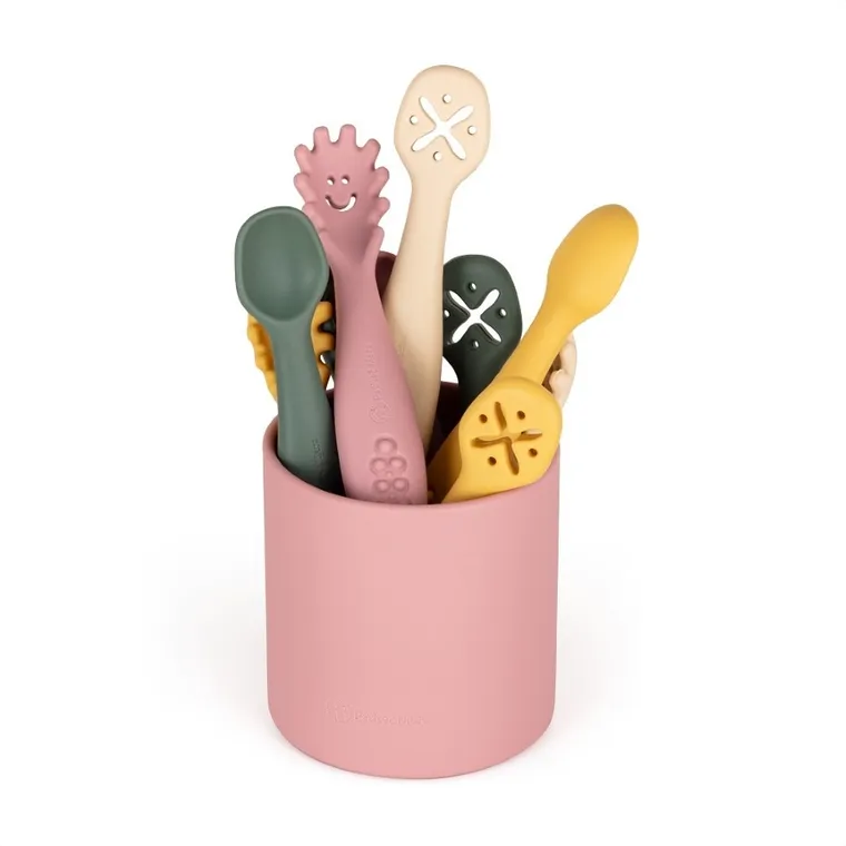 Petite&Mars, Take&Match, set de lingurite din silicon pentru invatarea hranirii, Dusty Rose, 6 luni+, 3 buc.