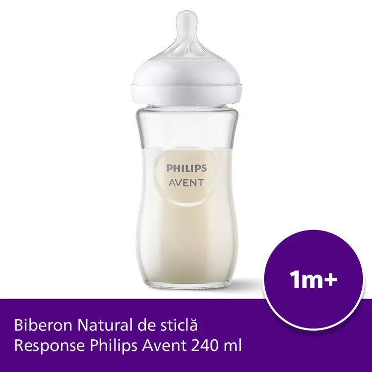 Philips Avent, Natural, Response, biberon de sticla, 240 ml, 1 luni+, SCY933/01