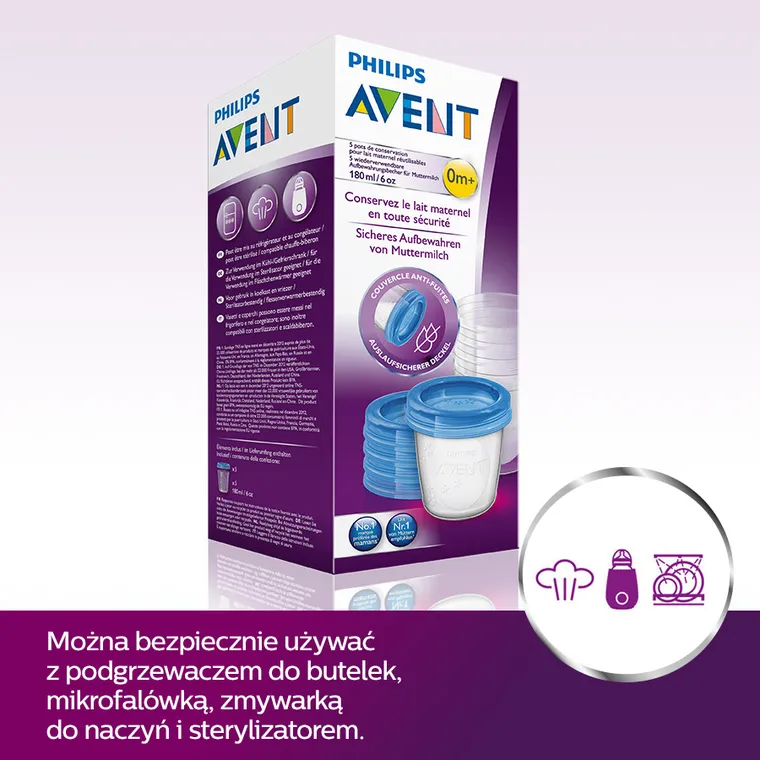 Philips Avent, recipient pentru depozitarea laptelui matern, 180 ml, 5 buc., SCF619/05