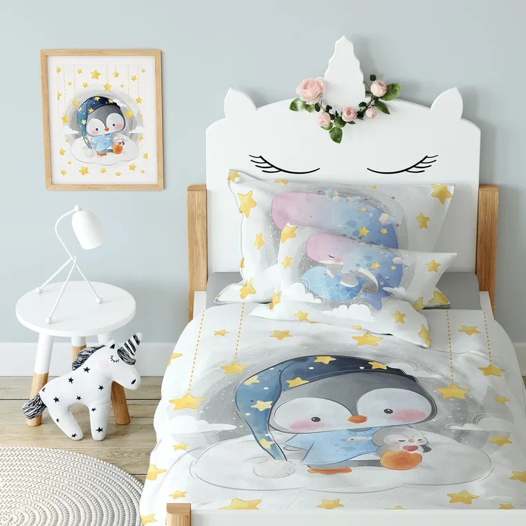 Pinguin, set lenjerie de pat single, 100-135 cm