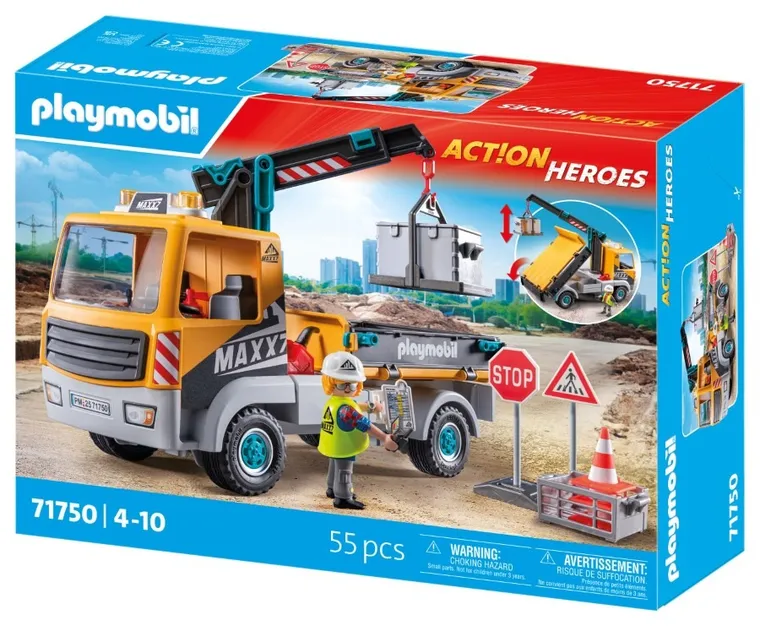 Playmobil, Action Heroes, Camion de constructii cu macara, 71750