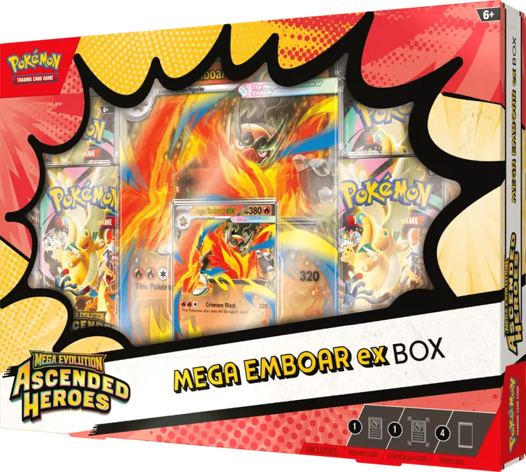 Pokemon TCG: Mega Evolution, Ascended Heroes, Mega Emboar ex Box, joc de carti