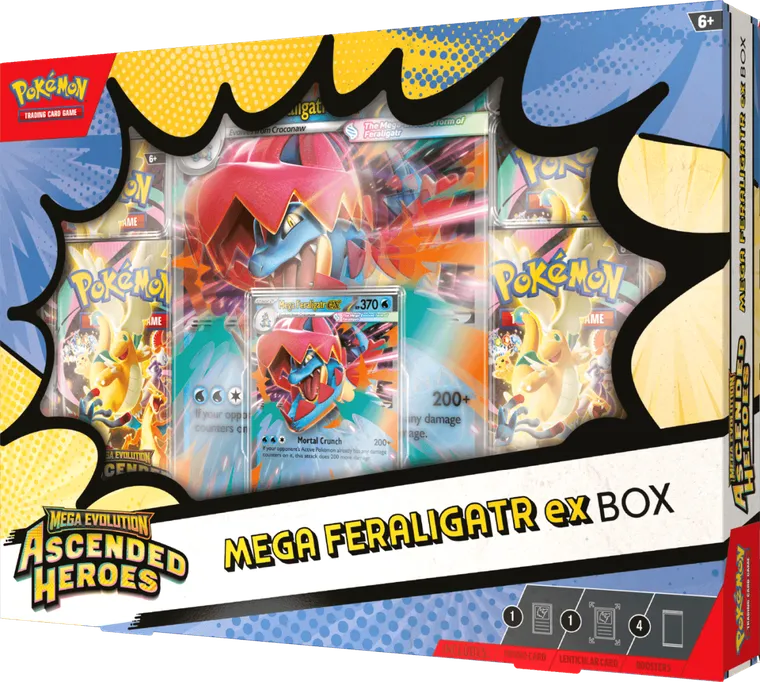 Pokemon TCG: Mega Evolution, Ascended Heroes, Mega Feraligatr ex Box, joc de carti