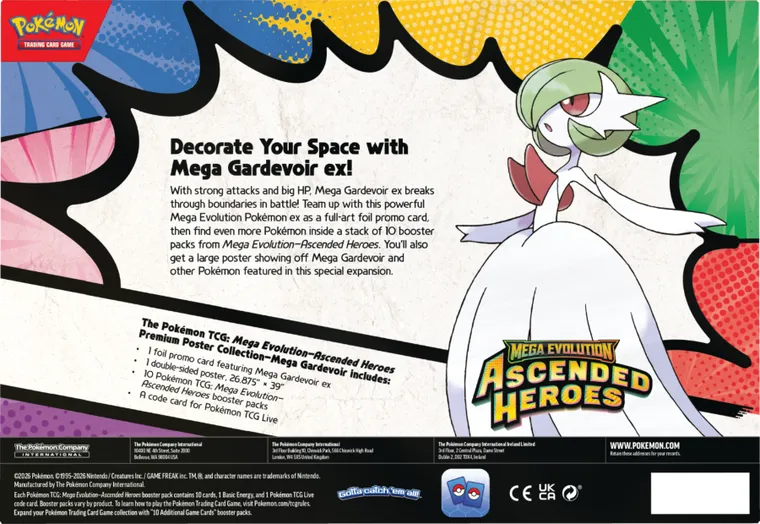 Pokemon TCG: Mega Evolution, Ascended Heroes, Premium Poster Collection, Mega Gardevoir, supliment de joc cu un poster de colectie