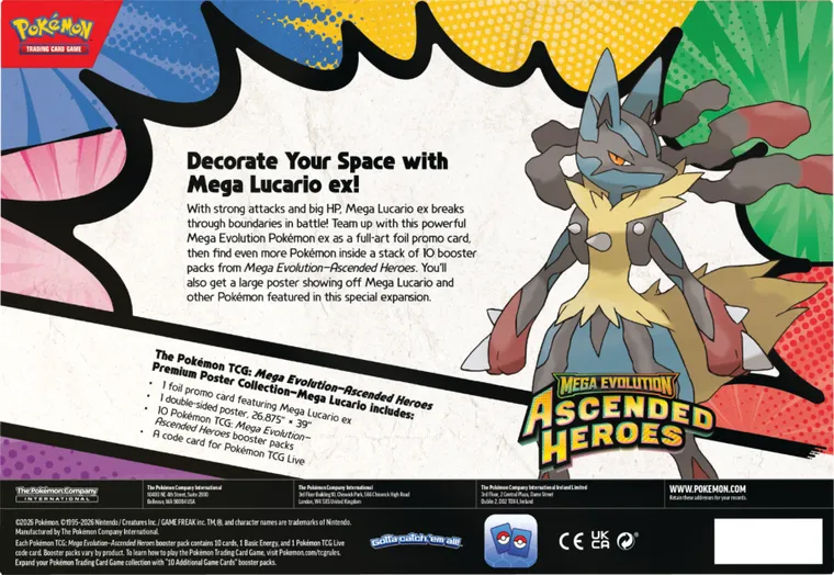 Pokemon TCG: Mega Evolution, Ascended Heroes, Premium Poster Collection, Mega Lucario, supliment de joc cu un poster de colectie