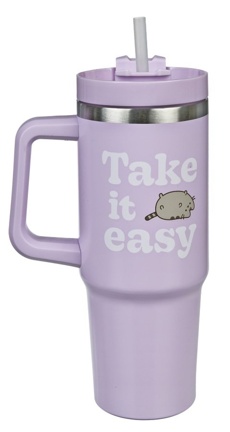 Pusheen, cana termica cu pai, 880 ml