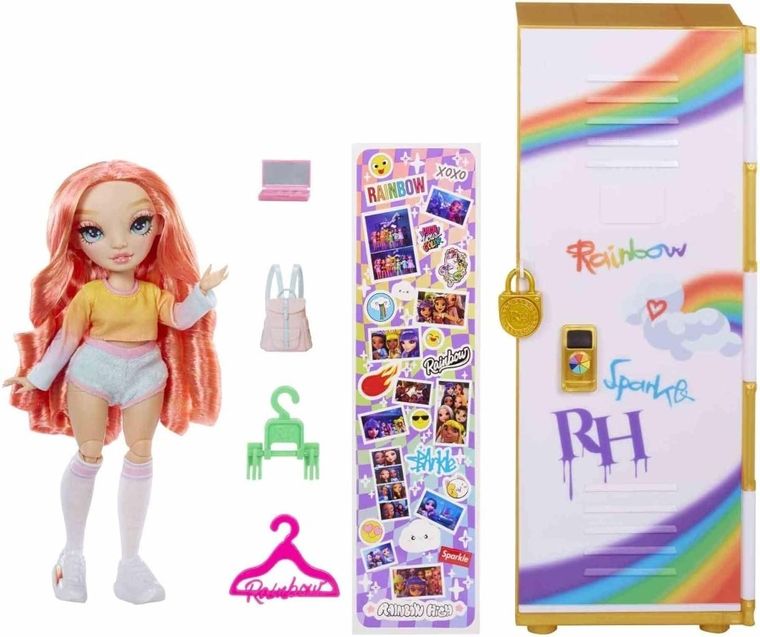 Rainbow High, Locker and Pinkly Paige, papusa fashion cu dulap