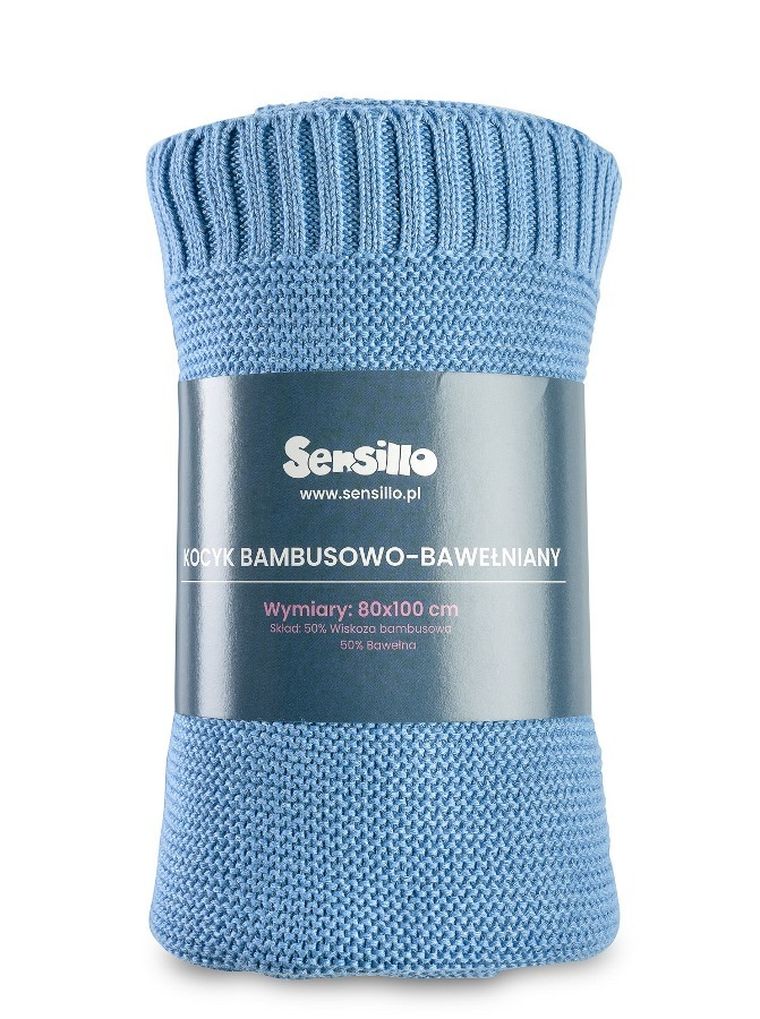 Sensillo, patura din bambus si bumbac, albastra, 80-100 cm