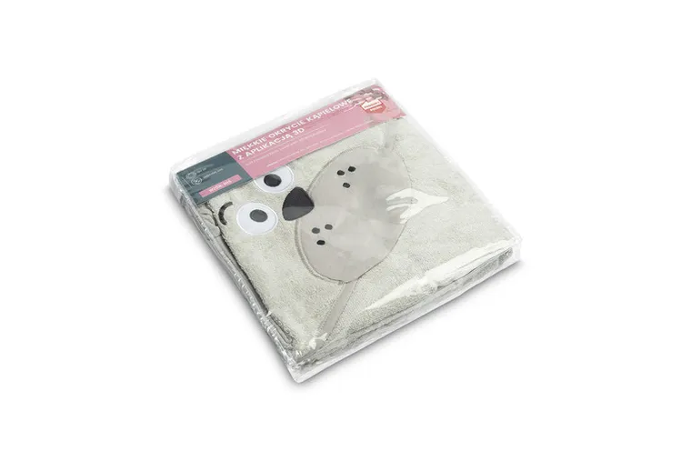 Sensillo, Water Friends, husa de baie moale cu aplicatie 3D, Ursulet, gri, 100-100 cm