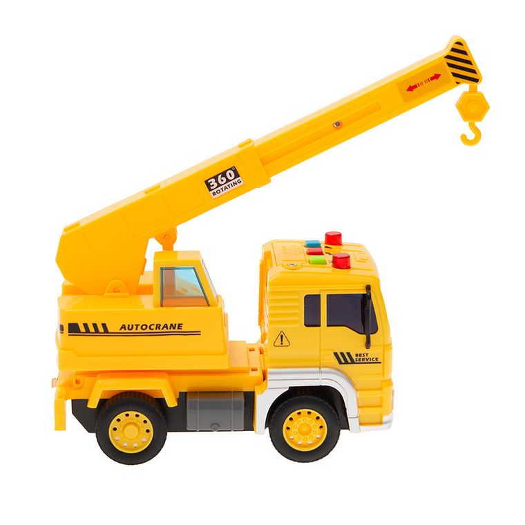 Smiki, Camion cu macara, vehicul interactiv cu lumini si sunete, galben, 1:20
