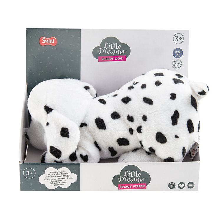 Smiki, Little Dreamer, Dalmatian somnoros, jucarie de plus interactiva, 30 cm