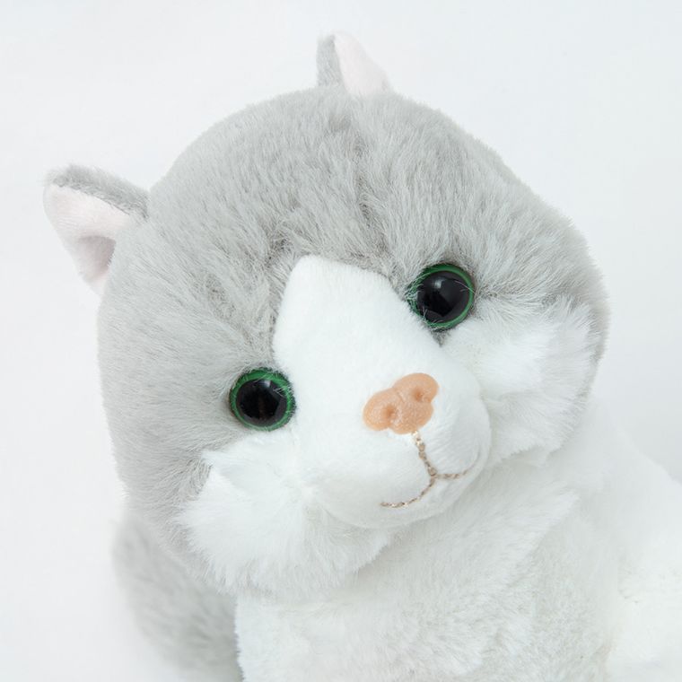 Smiki, Pisicuta, jucarie de plus, alb-gri, 22 cm