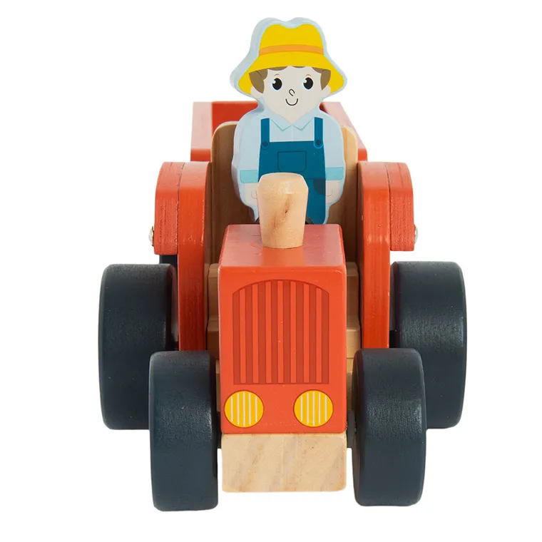 Smiki, Tractor cu remorca si animalute, jucarie din lemn