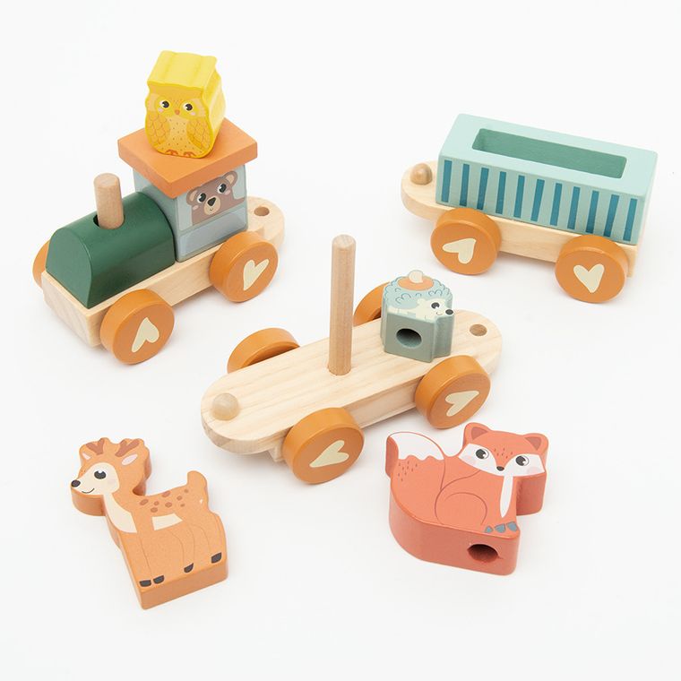 Smiki, Trenulet cu figurine de animalute, jucarie din lemn