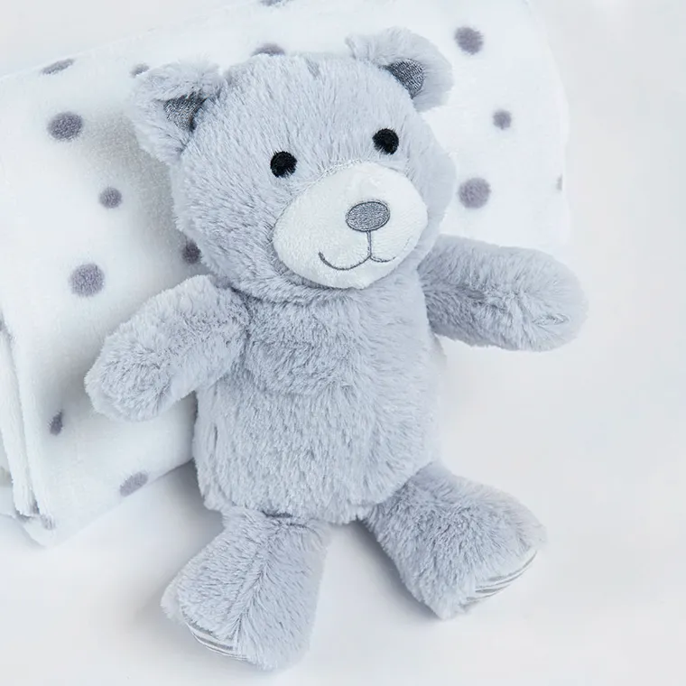 Smiki, Ursulet, patura si jucarie de plus, set cadou, alb