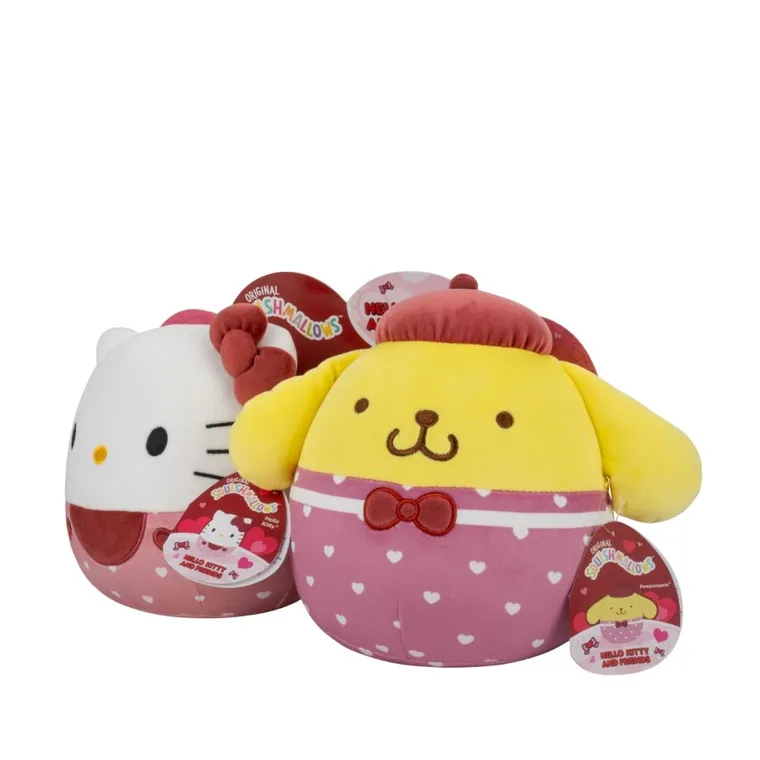 Squishmallows, Hello Kitty and Friends, Hello Kitty cu Pompompurin, set de jucarii de plus, 20 cm