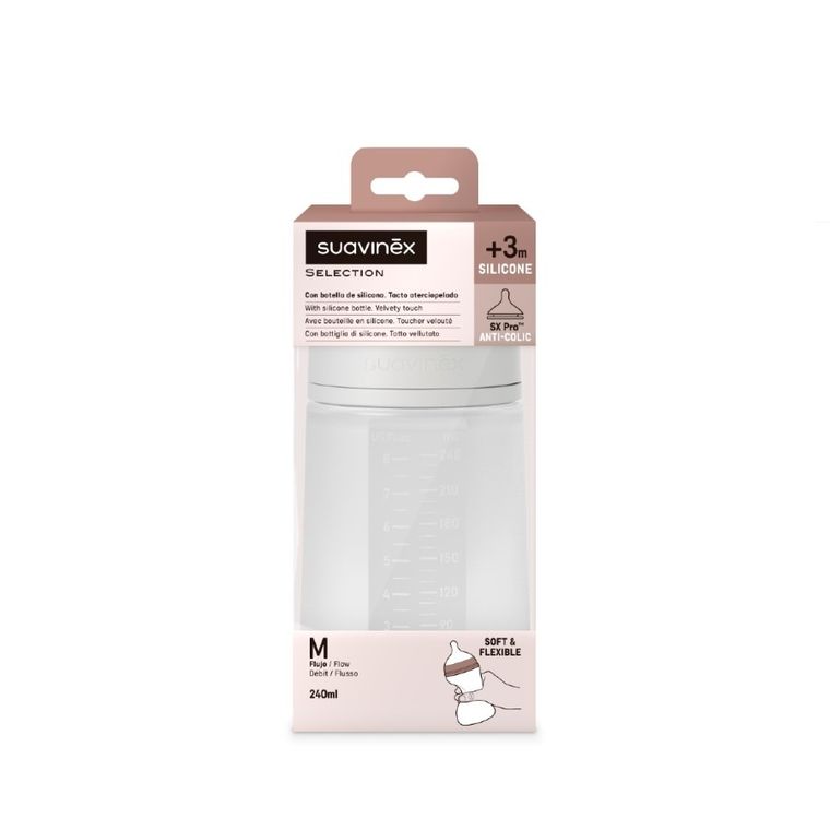 Suavinex, SX Pro, biberon din silicon, debit mediu, transparent, 240 ml