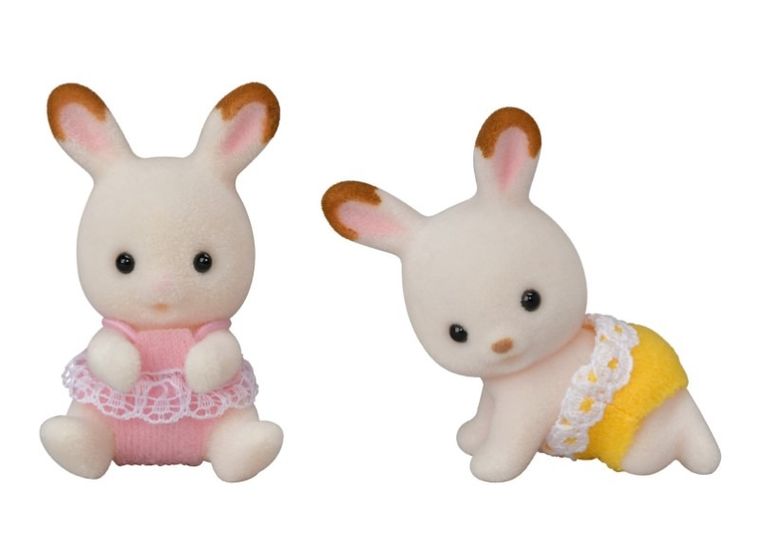 Sylvanian Families, Iepurasii gemeni cu urechiuse de cicolata, carucior, accesorii, set, 5432