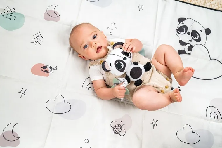 Tiny Love, Tiny Smarts, jucarie cu agatatoare, ursulet panda, alb-negru