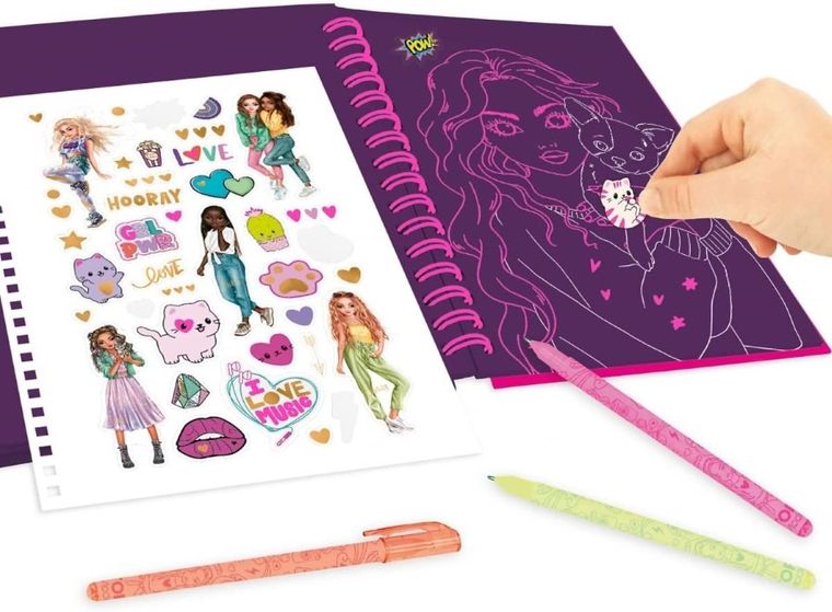 Top Model, Neon Doodle, set creativ cu pixuri cu gel si autocolante