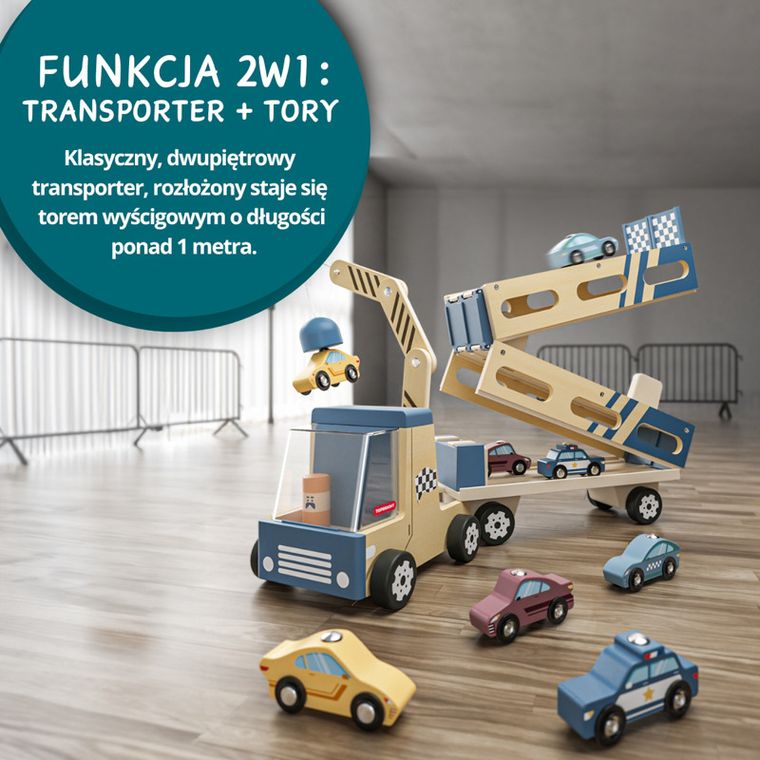 Topbright, Transportator de masini si pista de curse 2in1, 36 luni+