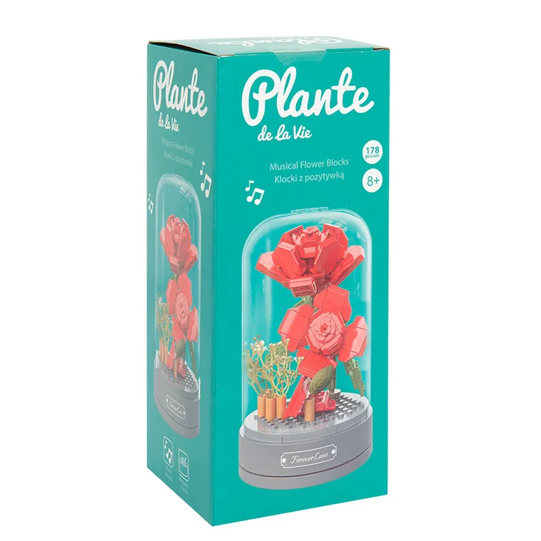 Trandafiri rosii, flori, piese de construit cu o cutie muzicala, 178 elemente