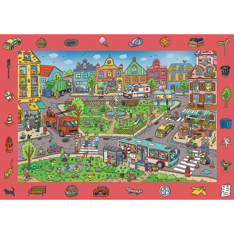 Trefl, familia Treflik, Spy Guy, Happy town + City, puzzle de observatie, 2-100 piese, set promotional