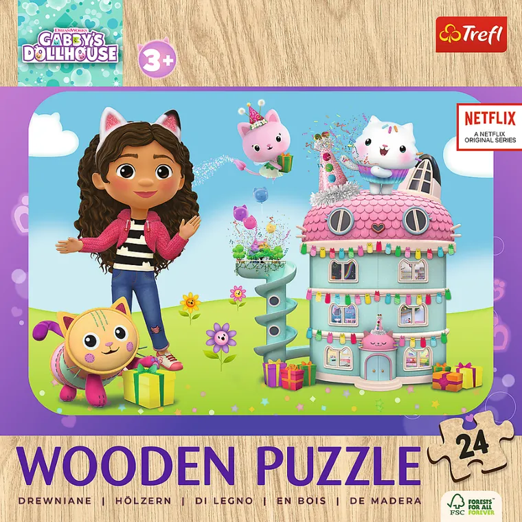 Trefl, Gabby's Dollhouse, puzzle din lemn, 24 piese