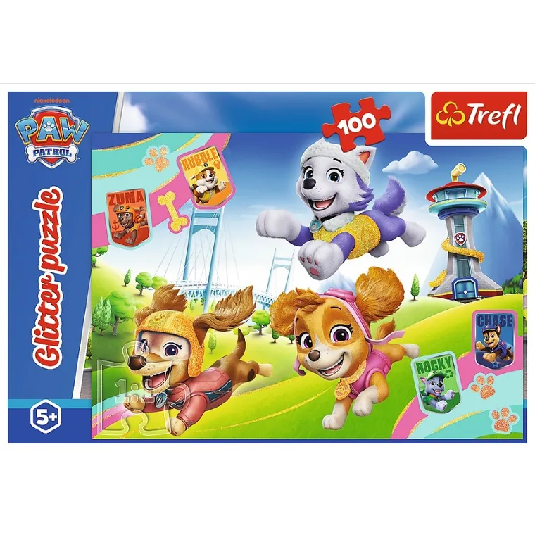 Trefl, Glitter, Paw Patrol, puzzle cu sclipici, 100 piese