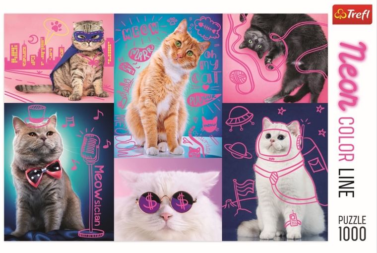 Trefl, Neon Color Line, Super pisici, puzzle, 1000 piese