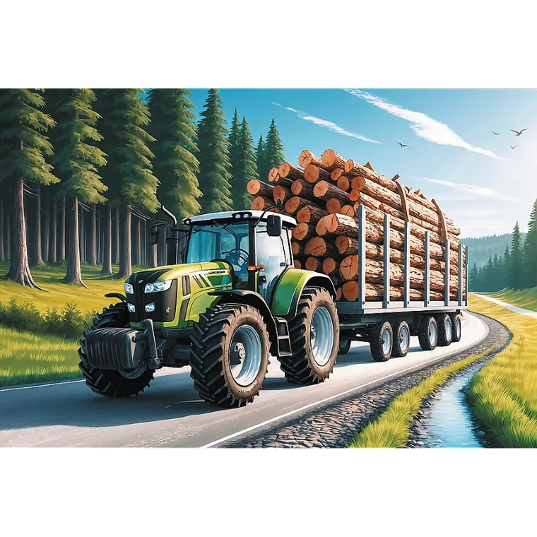 Trefl, Tractor with Wood, puzzle, 100 piese