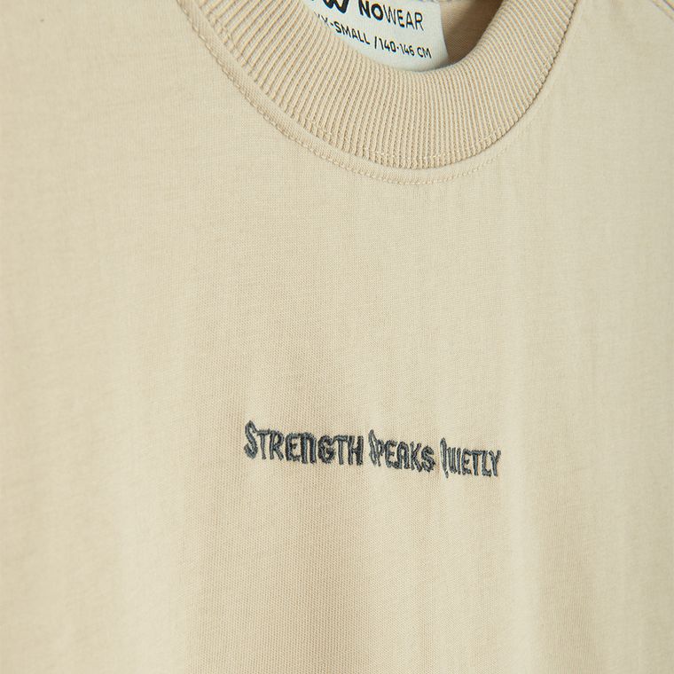 Tricou regular bej din bumbac pieptanat NOWEAR