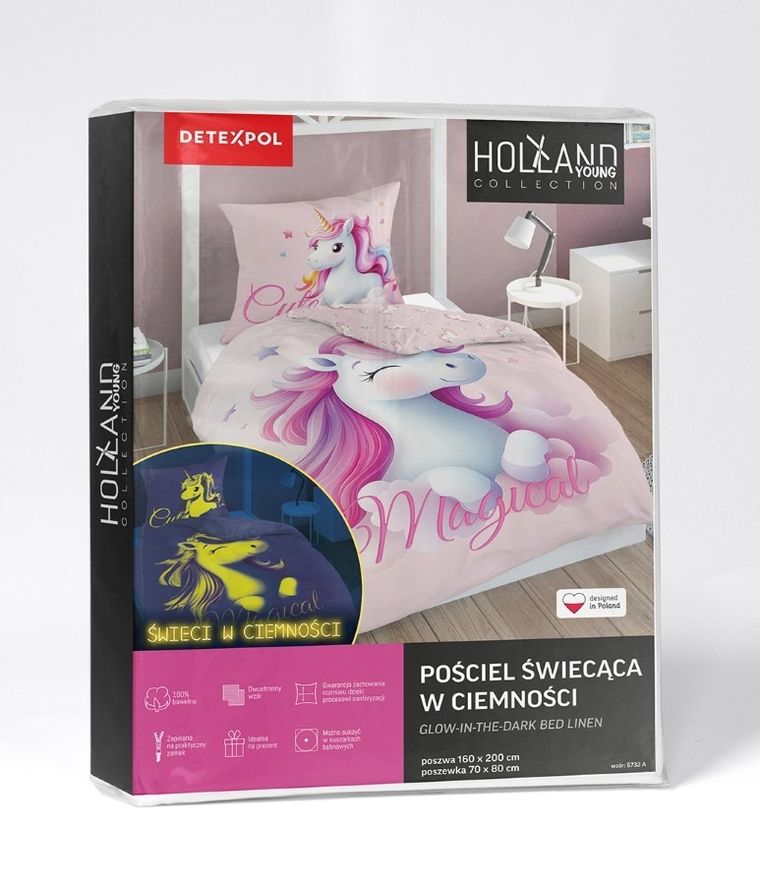 Unicorn, Fluo, set lenjerie de pat, single, 140-200 cm