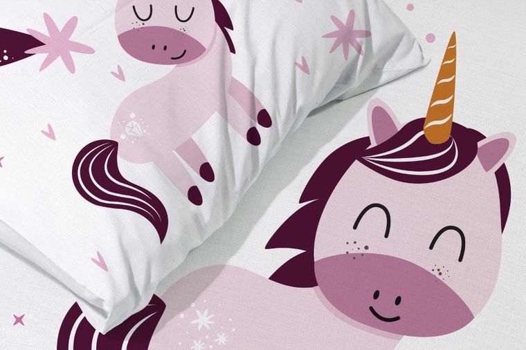 Unicorn, set lenjerie de pat single, din bumbac, 100-135 cm