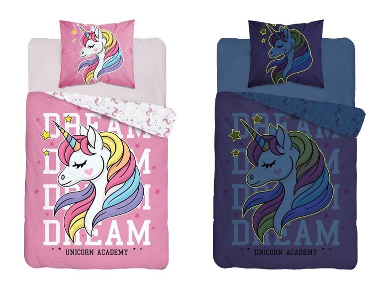 Unicorn, set lenjerie de pat single, fluo, 160-200 cm